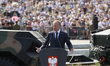 Poland's Prime Minister Donald Tusk is gesturing during his speech as he is taking part in...