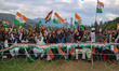 Supporters of India's opposition Congress party leader Rahul Gandhi shout slogans during a...