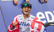 Oksana Masters reacts after she wins the Para-Cycling - Women's H5 Road Race at Clichy-sou...