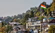 The Indian flag flutters in Mussoorie, Uttarakhand, India, on April 18, 2024. 