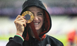 Martina Caironi of Italy poses with the gold medal after the Women's 100m - T63 Final at S...