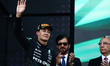 George Russell of Mercedes, Mohammed Ben Sulayem and Eldar Azizov after the Formula 1 Gran...
