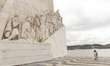 A general view of people at the Monumento dos Descobridores in Lisbon, Portugal, on Septem...
