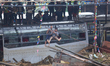 Nepal's Armed Police Force rescues stranded people using a zipline rescue method from a fl...