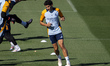 Jesus Vallejo of Real Madrid CF trains during the Real Madrid training session and press c...