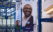 A James Cleverly banner at the Conservative Party Conference at the International Conferen...
