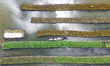 Aerial view of farmers cultivating vegetables on floating gardens in Nazirpur, Pirojpur, B...