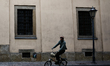 A person rides a bike in Krakow, Poland on October 3, 2024. 