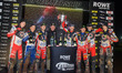 Belle Vue ATPI Aces lift the premiership trophy during the Rowe Motor Oil Premiership Gran...