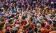 Members of Sagals d'Osona participate in the Concurs de Castells competition in Tarragona,...