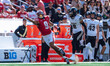 Wisconsin Badgers wide receiver Bryson Green #9 attempts to catch a pass just out of his r...