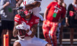 Wisconsin Badgers wide receiver Trech Kekahuna #2 catches a touchdown pass against the Pur...