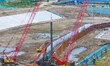 Workers work at the construction site of the Huaian Junction project of the second phase o...