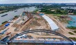 Workers work at the construction site of the Huaian Junction project of the second phase o...