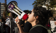 A person chants during a pro-Palestinian rally as part of an international day of action n...