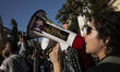 A person chants during a pro-Palestinian rally as part of an international day of action n...