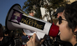 A person chants during a pro-Palestinian rally as part of an international day of action n...