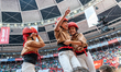 Members of Xiquets de Reus celebrate the victory after building a human tower during the C...