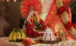 A small decorated idol of Lord Ganesh is seen during the Durga Puja festival at a pandal (...