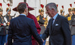 French President Emmanuel Macron and First Lady Brigitte receive King Philippe of the Belg...