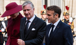 French President Emmanuel Macron and First Lady Brigitte receive King Philippe of the Belg...