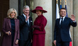 French President Emmanuel Macron and First Lady Brigitte receive King Philippe of the Belg...
