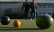 Bowls on a bowling green around jack at Leinster Bowling Club in Rathmines. The Leinster...