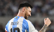 Lionel Messi celebrates his first goal of the night during a match between Argentina and B...