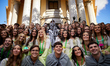 Fourth-year students from the Faculty of Medicine at the University of Granada pose for a...
