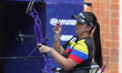Sara Lopez of Colombia competes against Alexis Ruiz of the United States (not in picture)...