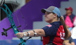 Alexis Ruiz of the United States competes against Sara Lopez of Colombia (not in picture)...