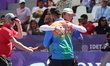 Mathias Fullerton of Denmark and Prathamesh Balchandra Fuge of India compete during the me...