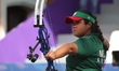 Andrea Maya Becerra of Mexico competes against Sara Lopez of Colombia (not in picture) dur...