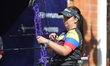 Sara Lopez of Colombia competes against Andrea Maya Becerra of Mexico (not in picture) dur...
