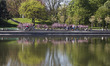 People resting on the water in  "Pole Mokotowskie" park in Warsaw, 26 April, 2016, Poland 
