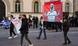 A demonstration in Munich, Germany, on November 16, 2024, includes pro-Palestinian demonst...