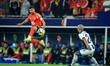 Yahya Attiat-Allah of Al Ahly battles for possession with Luis Rodriguez of Pachuca during...