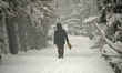 A man walks amid heavy snowfall in Srinagar, Kashmir, on December 28, 2024. Heavy snowfall...