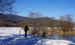 Locals and tourists take a winter walk in Krun, Garmisch-Partenkirchen, Upper Bavaria, Bav...