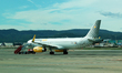 An Airbus A320-232 from Vueling is parked at Barcelona-El Prat airport in Barcelona, Spain...
