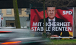 A general view of Olaf Scholz, SPD party candidate, placards is seen placed in the city ce...