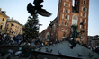 Pigeons are fed on the Main Square in Krakow, Poland, on December 21, 2024. 