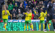 Josh Sargent of Norwich City celebrates scoring the team's second goal with Ante Crnac of...