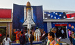 An installation of a NASA spacecraft is seen at the 48th International Book Fair in Kolkat...