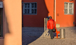 People enjoy a sunny winter day in the medieval Bavarian town of Noerdlingen in Swabia, Do...