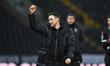 Stuart Maynard, manager of Notts County, celebrates victory during the Sky Bet League 2 ma...