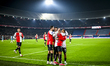 Players of Feyenoord Rotterdam celebrate the goal by Feyenoord Rotterdam midfielder Quinte...