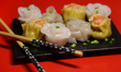 Dim sum (rose-shaped har gow and siomai) is in Toronto, Ontario, Canada, on February 18, 2...