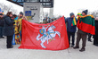 DETROIT,MICHIGAN-FEBRUARY 23:  Participants hold up flags as they gather in support of Ukr...