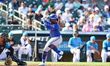 Luisangel Acuna #2 of the New York Mets bats during the seventh inning of a spring trainin...